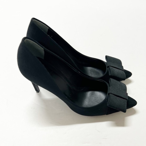 Tory Burch Aria Black Grosgrain Bow Suede Leather Pointed Toe Stiletto Heel 7M - Picture 11 of 13